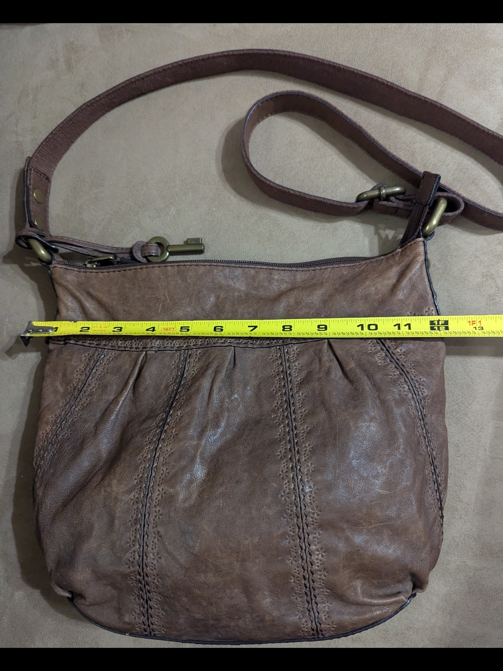 Fossil Talita Hobo Brown Leather Crossbody Bag - Picture 2 of 11